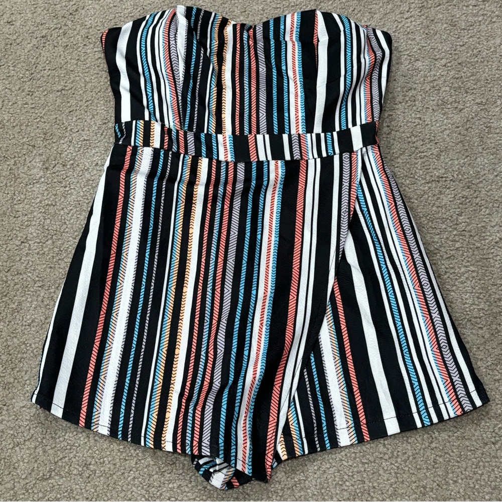 SHEIN Women’s Multicolor Striped Strapless Romper / Swim Cover Up - size M